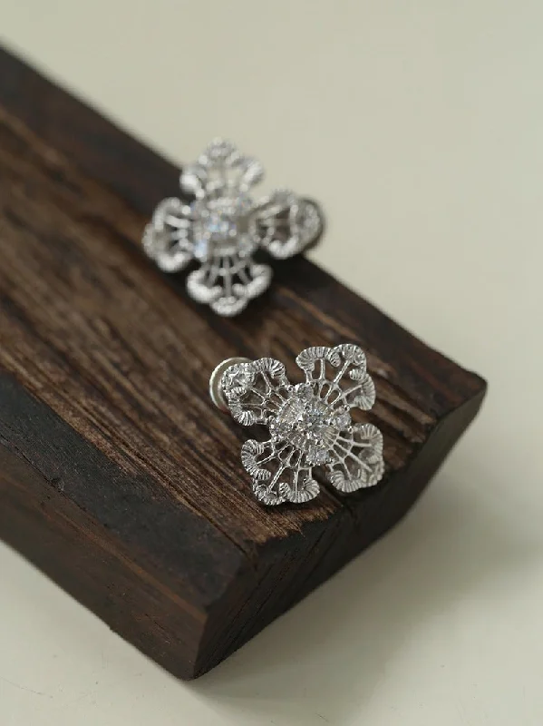 925 Silver Hollow Lace Stud Earrings