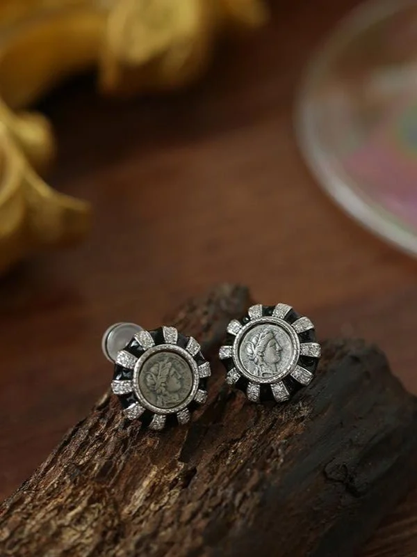 Ancient Greek Retro 925 Silver Coin Stud Earrings-Type K