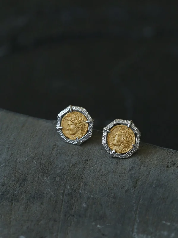 Ancient Greek Retro 925 Silver Coin Stud Earrings-Type F