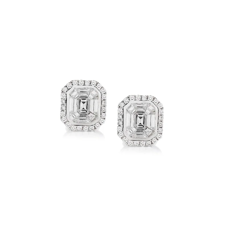 BAGUETTE & DIAMOND FRAME STUD EARRINGS