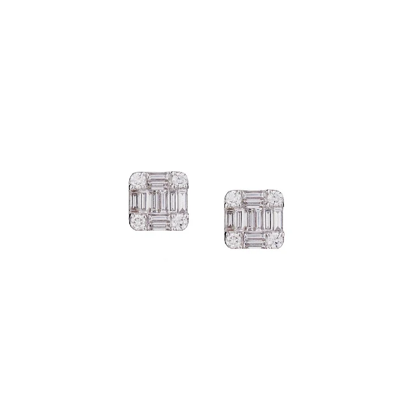 BAGUETTE & ROUND DIAMOND STUD EARRINGS