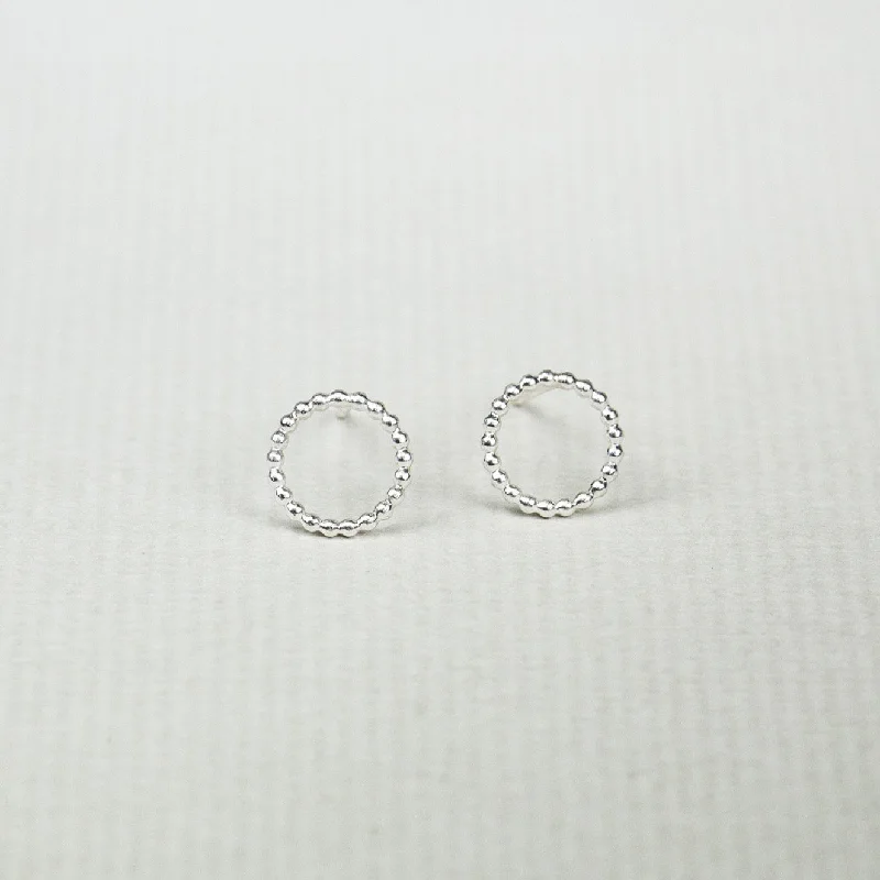 Beaded Circle Stud Earrings in Silver