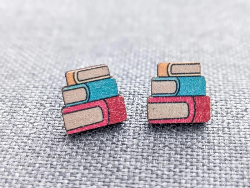 Adorable Book Wood Stud Earrings