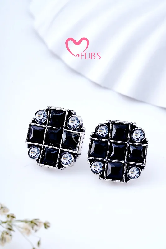 Black Oxidized mini square stud earrings