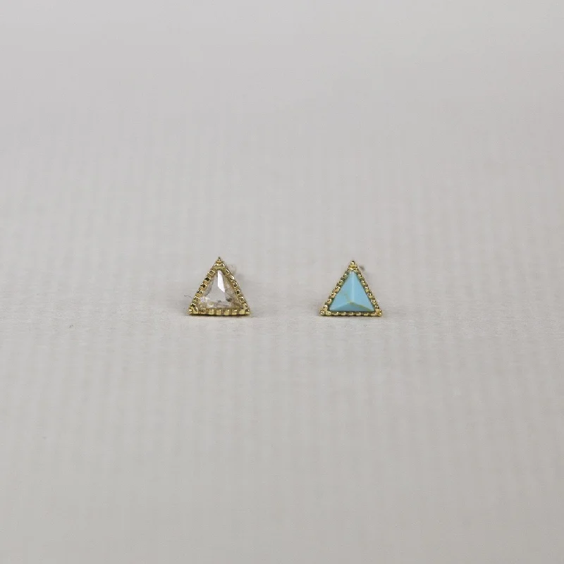 Blue and Clear Triangle Stud Earrings