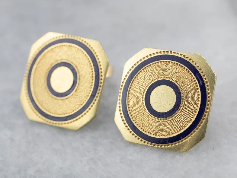 Blue Enamel Gold Geometric Stud Earrings