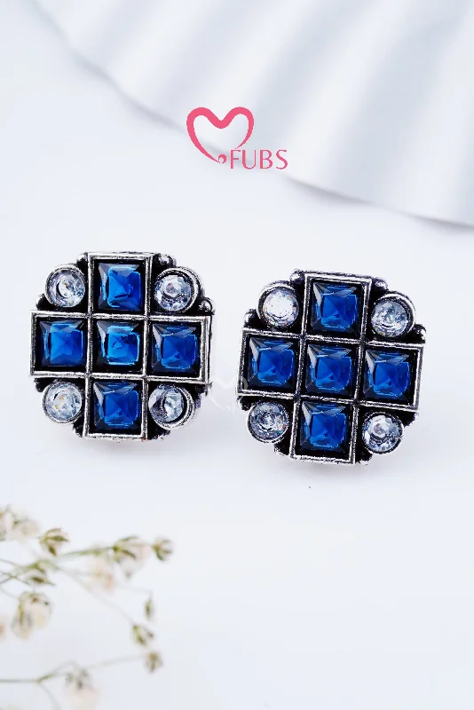 Blue Oxidized mini square stud earrings