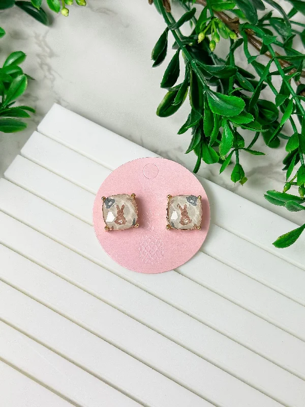 Bunny Printed Glass Stud Earrings