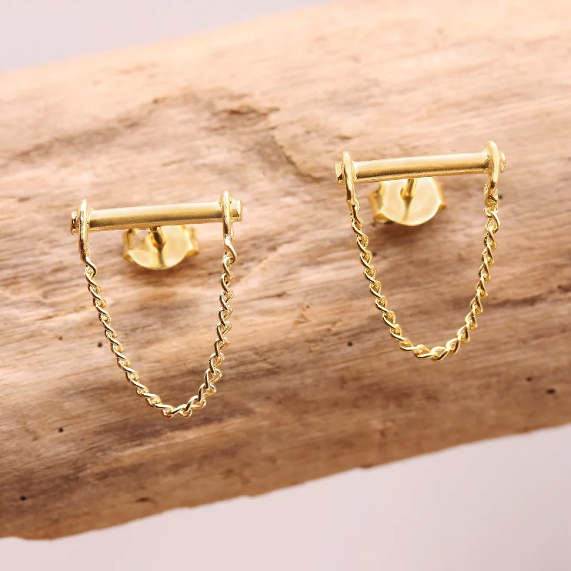 Chain Letter Gold-Plated Sterling Silver Stud Earrings