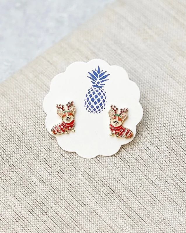 Christmas Corgi Signature Enamel Stud Earrings