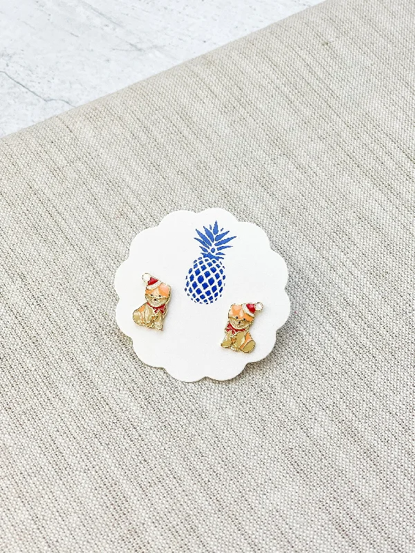 Christmas Pomeranian Signature Enamel Stud Earrings