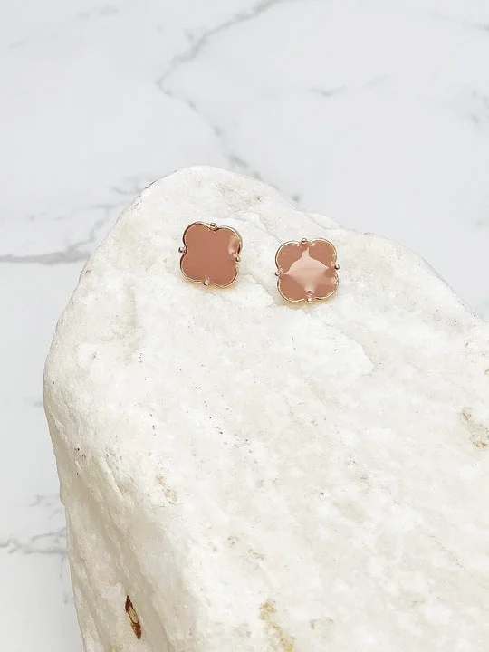 Classic Clover Enamel Stud Earrings - Taupe