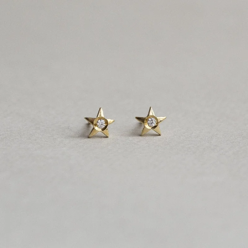 Gold Stars with Crystals Stud Earrings