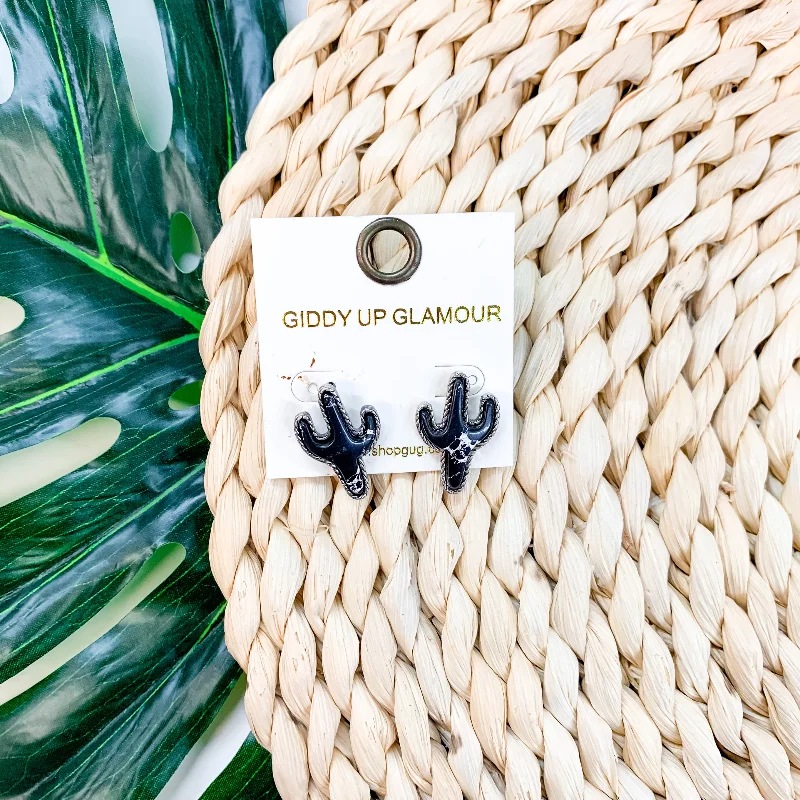 Desert Dreamin' Cactus Stud Earrings in Black