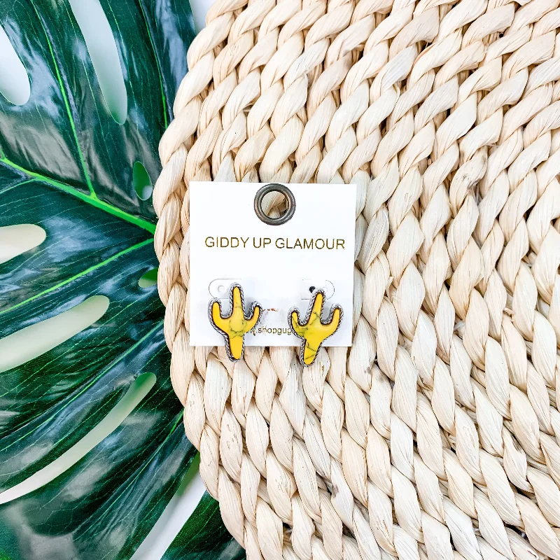 Desert Dreamin' Cactus Stud Earrings in Mustard Yellow