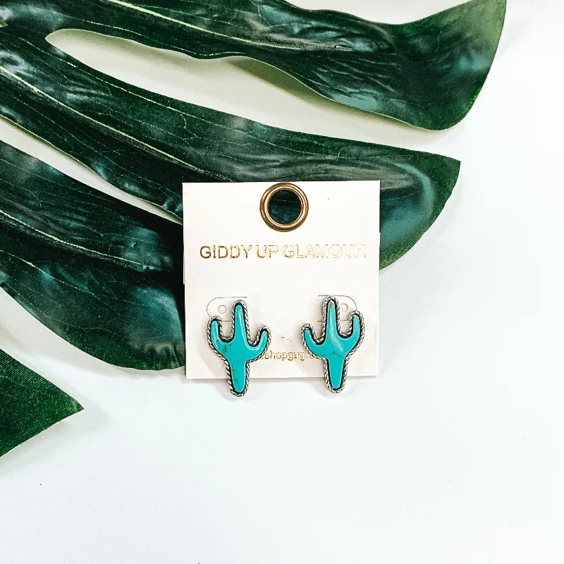 Desert Dreamin' Cactus Stud Earrings in Turquoise