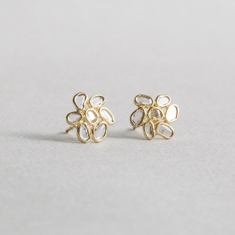 Diamond Slice Flower Stud Earrings