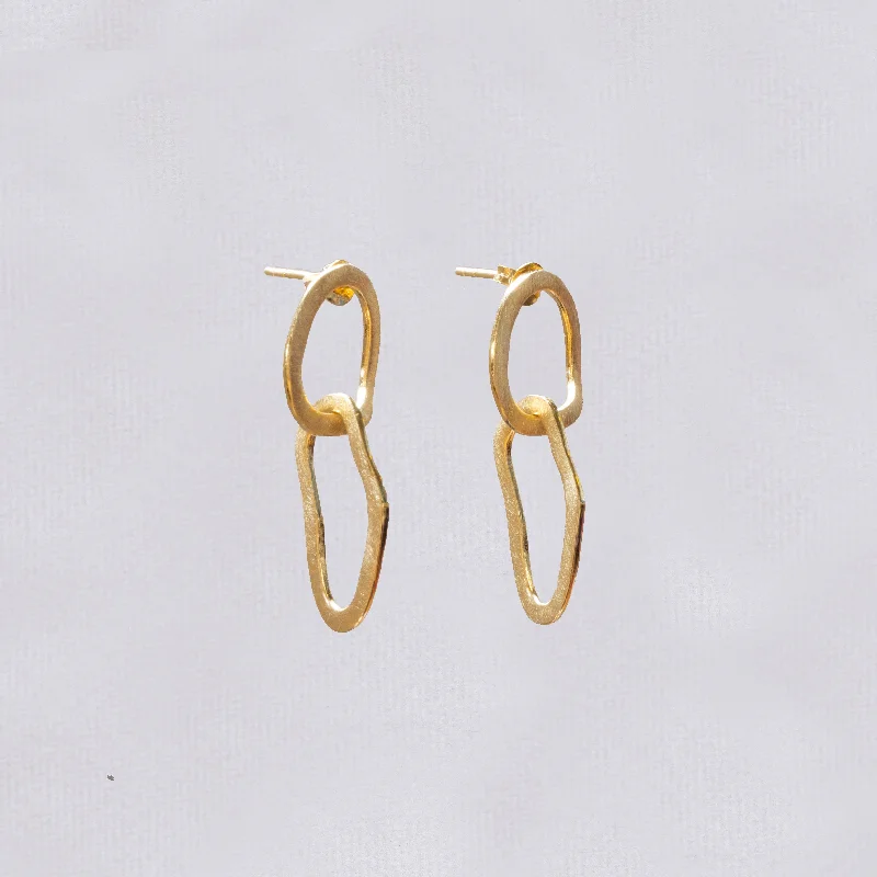 Double Oval Drop Stud Earrings