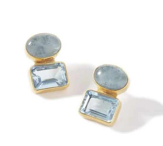 Earrings - Auqua Blue Topaz Double Stud Earrings