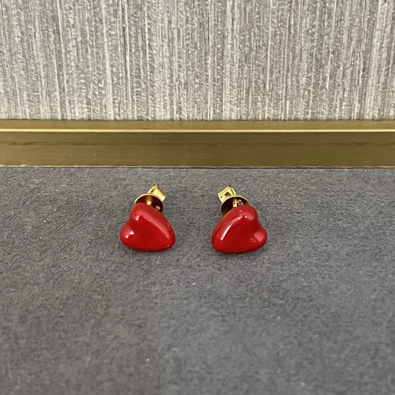 Enamel Red Heart Stud Earrings