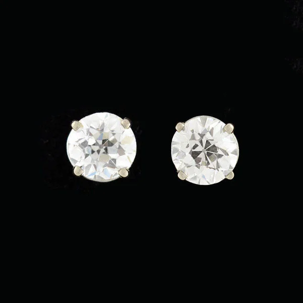 Platinum Old European Diamond Stud Earrings 2.05ctw