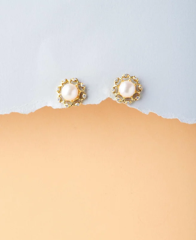 Floral Pink Pearl Stud Earrings