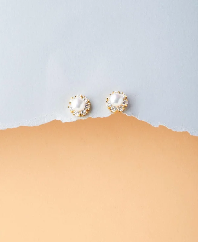 Floral White Pearl Stud Earrings