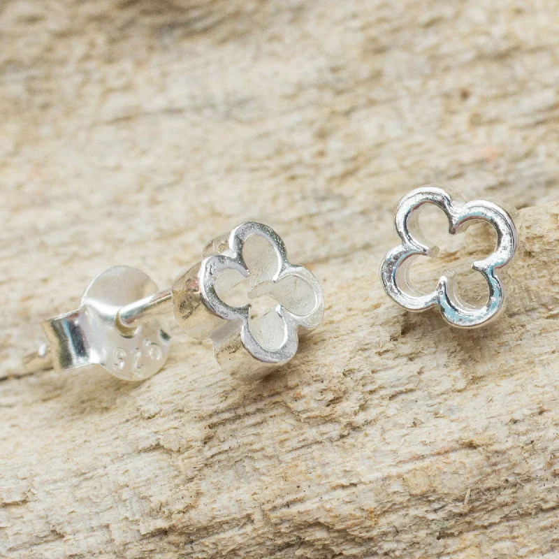 Four Leaf Clover Silver Stud Earrings