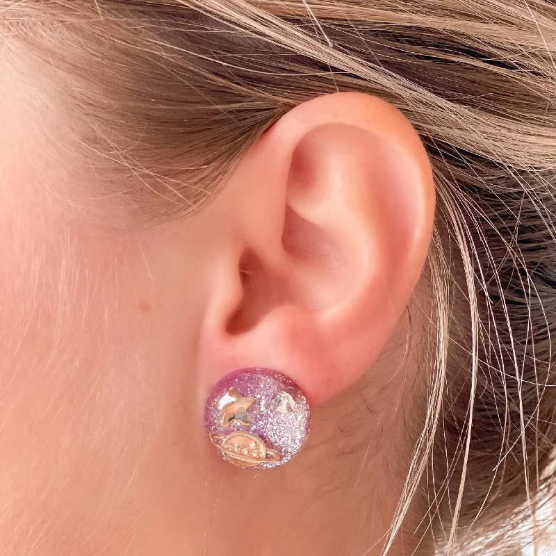 Galaxy Resin Stud Earrings - Purple