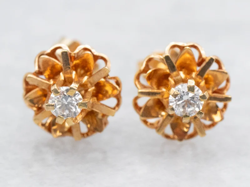 Gold Buttercup Diamond Stud Earrings