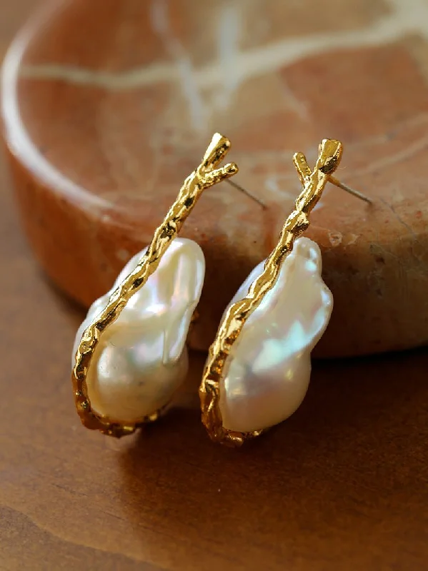 Hooked Branch Baroque Pearl Stud Earrings