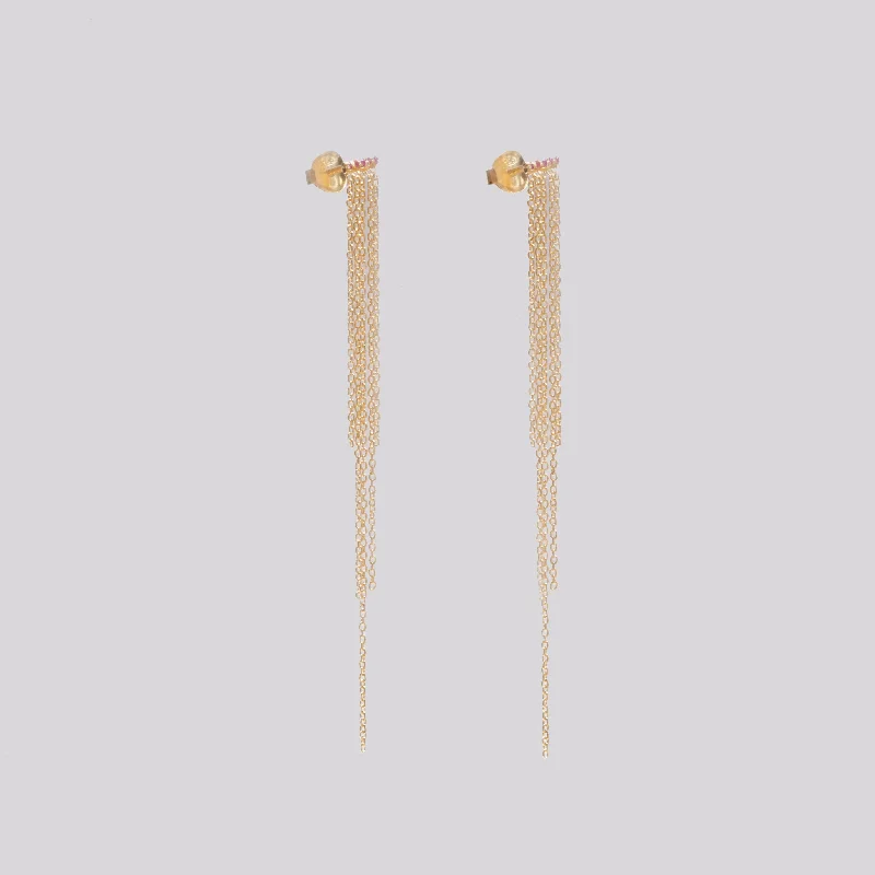 Gold-plated Silver Tassel Stud Earrings with Garnet