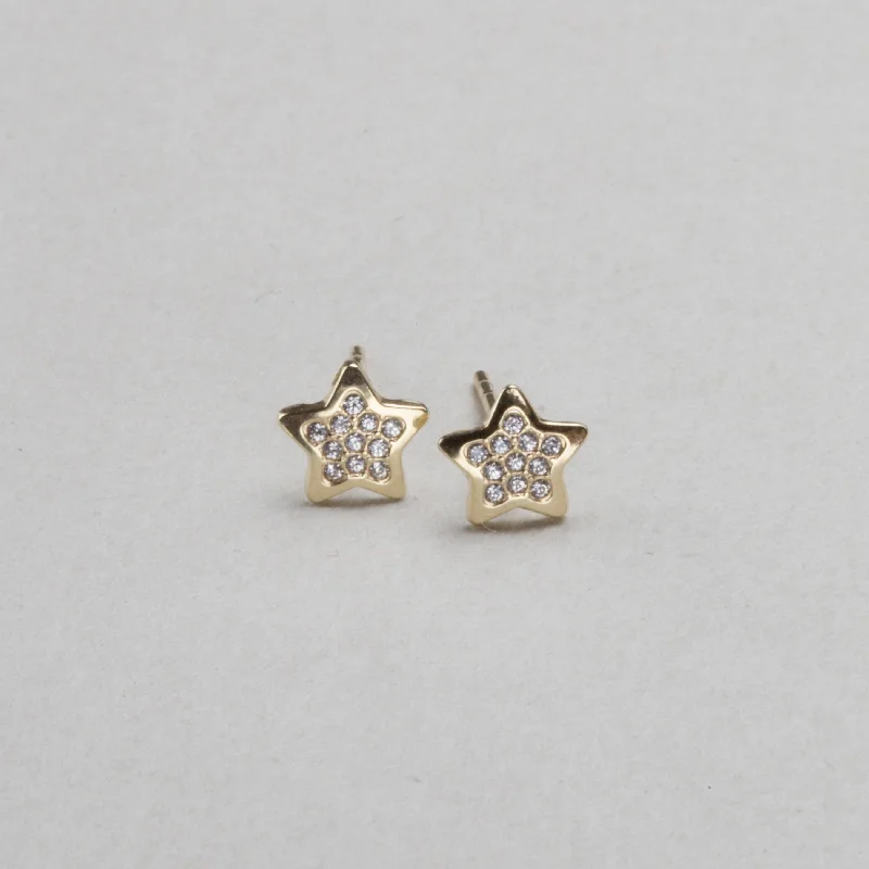 Gold Star Stud Earrings with Cubic Zirconia