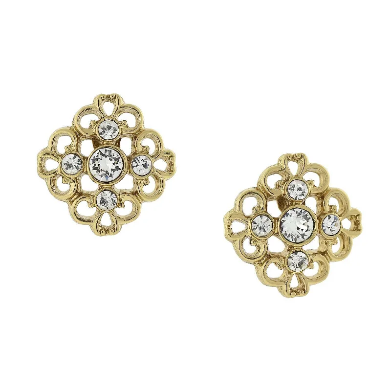 1928 Jewelry Crystal Accent Filigree Button Stud Earrings