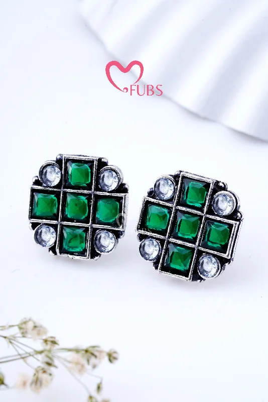 Green Oxidized mini square stud earrings