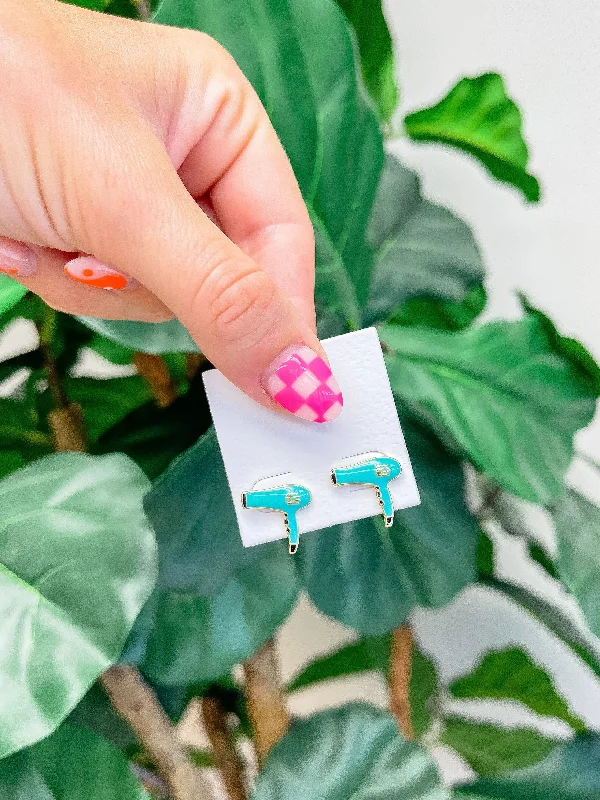 Hair Blow Dryer Signature Enamel Stud Earrings - Mint