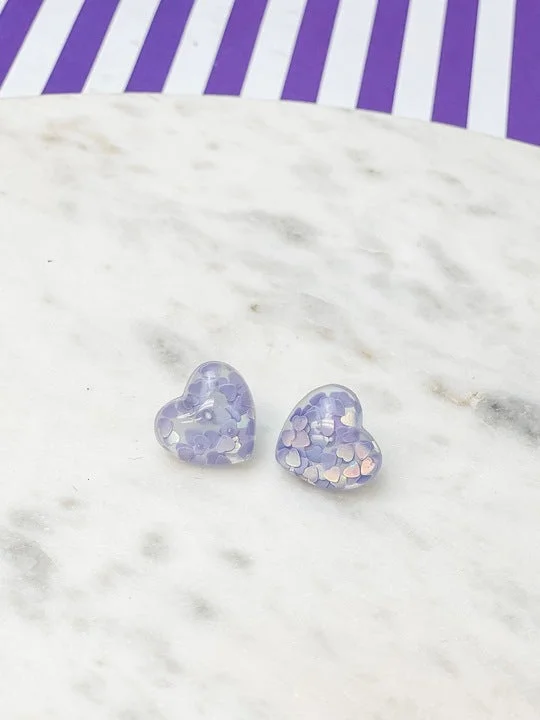 Heart Confetti Stud Earrings - Purple