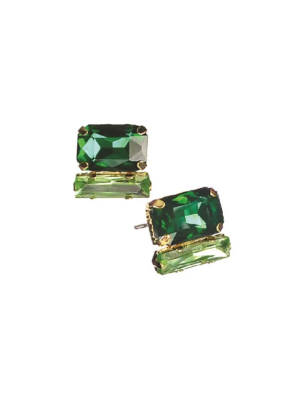 Hot Tomato Beguiling Baguette Cut Double Stud Earrings - Green & Greener