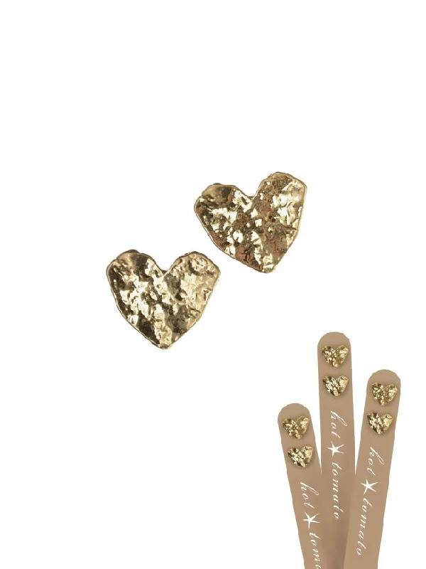 Hot Tomato Molten Heart Stud Earrings in Worn Gold