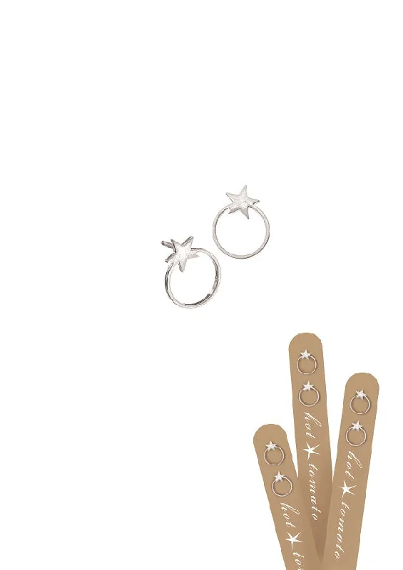 Hot Tomato Star Orbit Stud Earrings -  Stainless Steel with Worn Silver Finish