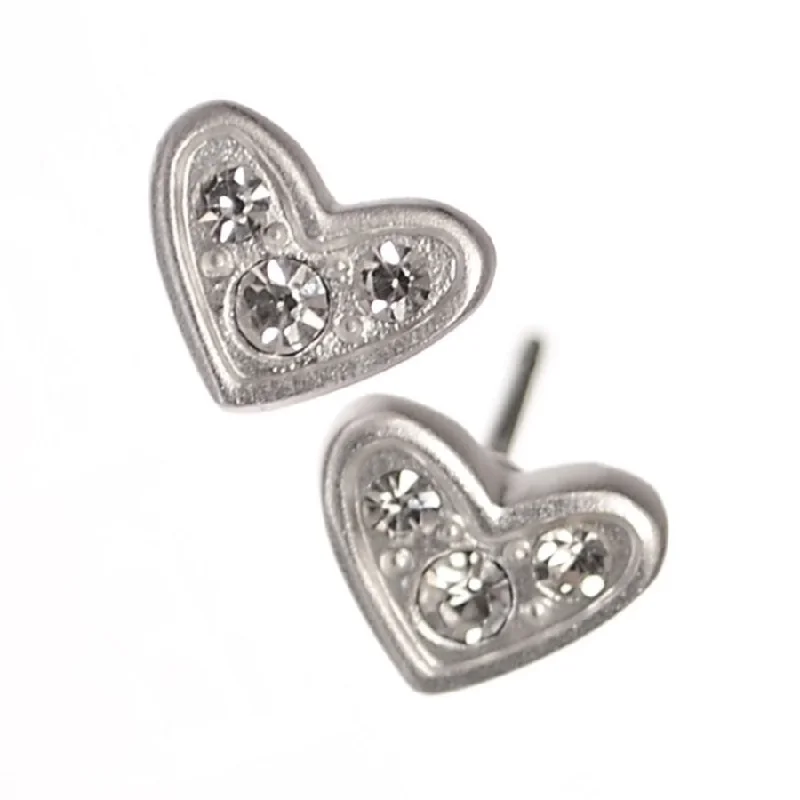 Hot Tomato Triptych Crystal Matt Silver Heart Stud Earrings