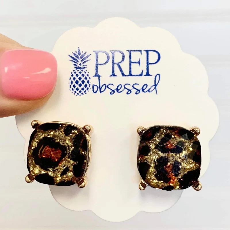 Glitter Leopard Stud Earrings