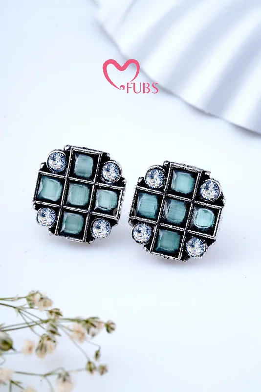 Light Green Oxidized mini square stud earrings