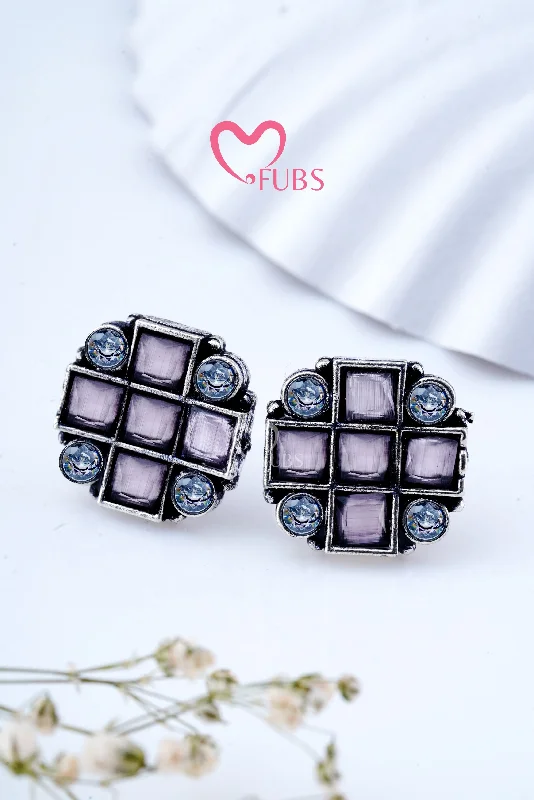 Light Pink Oxidized mini square stud earrings