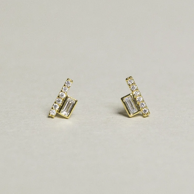 Line and Rectangular Stud Earrings