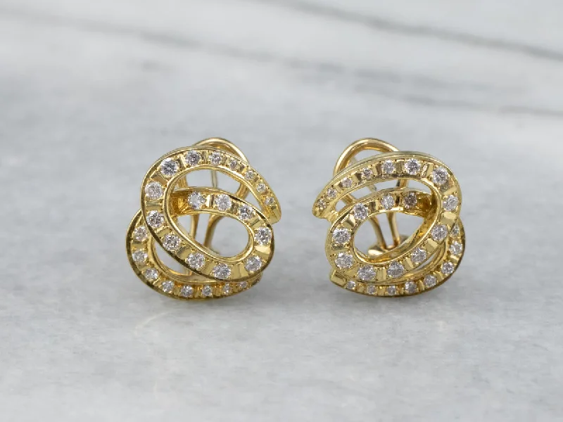 Looping 18K Gold Diamond Stud Earrings