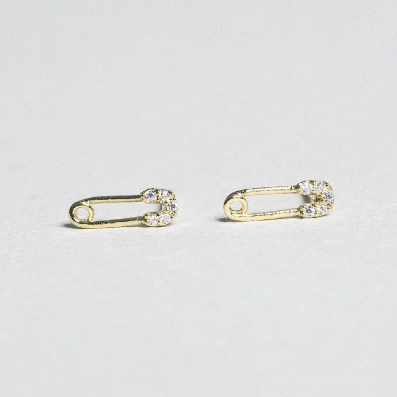 Micro Safety Pin Stud Earrings with Crystals