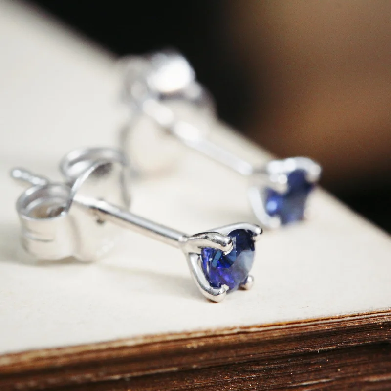 Midnight Blue Sapphire Stud Earrings