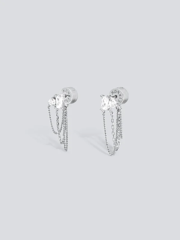 Mini Gem Triple Chain Stud Earrings