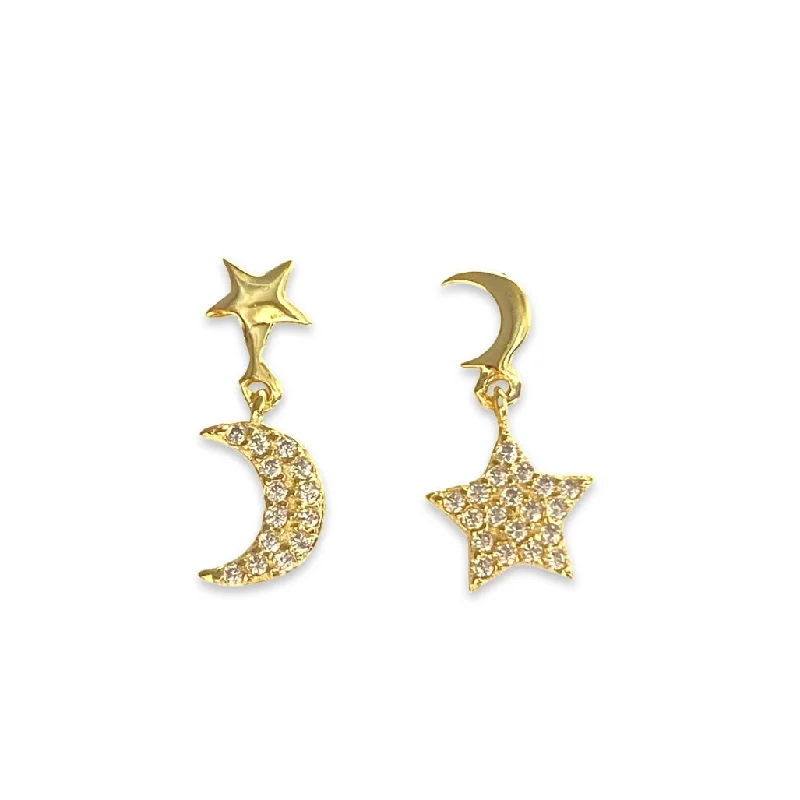 Moon Star Charm Stud Earrings